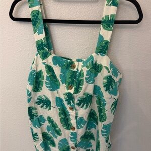 J. Crew Green and Cream Tropical Leaf Shirt